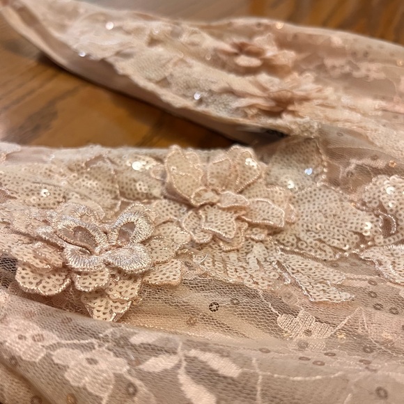STUNNING Whimsical Flower Embellished Blush Pink Sparkly Lace Gown Dress - Picture 4 of 5